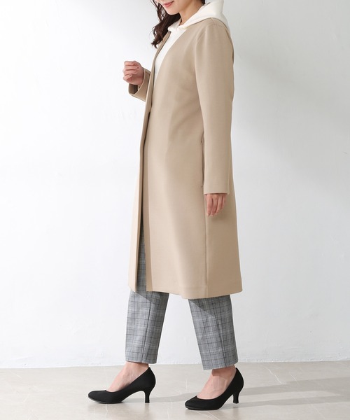 Honeys（ハニーズ）の「カラーレスロングコート（ノーカラーコート・レディース・ブラック/モカ/グレー系その他/ピンクベージュ/グレイッシュベージュ・LL/S/M/L）」の12枚目の写真