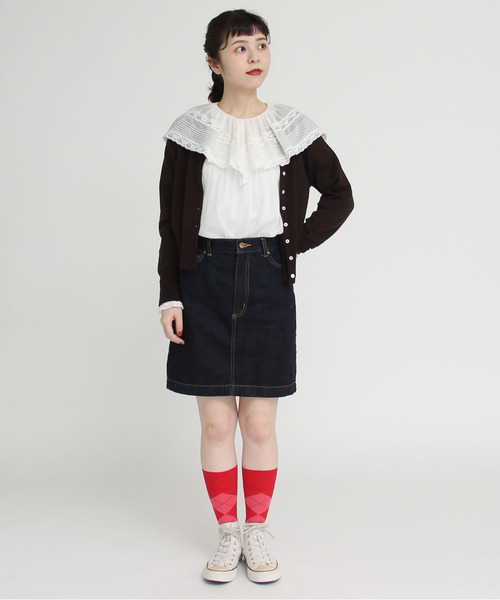 CHILD WOMAN（チャイルドウーマン）の「シルケット綿アーガイルミドルソックス（ソックス/靴下・レディース・レッド/アイボリー・FREE）」の5枚目の写真