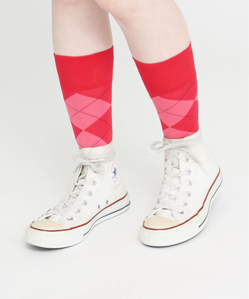 CHILD WOMAN（チャイルドウーマン）の「シルケット綿アーガイルミドルソックス（ソックス/靴下・レディース・レッド/アイボリー・FREE）」の11枚目の写真