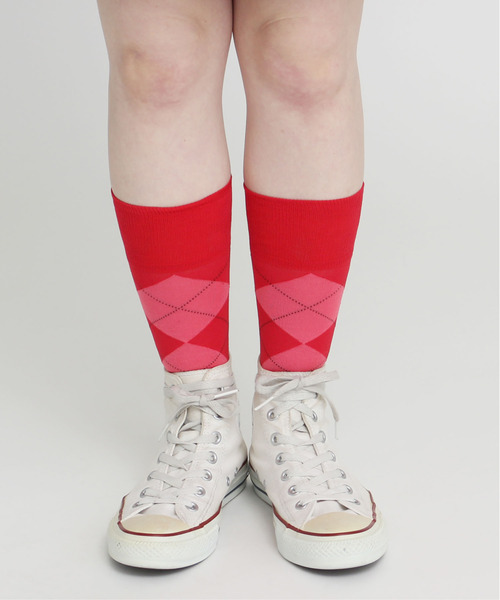 CHILD WOMAN（チャイルドウーマン）の「シルケット綿アーガイルミドルソックス（ソックス/靴下・レディース・レッド/アイボリー・FREE）」の6枚目の写真