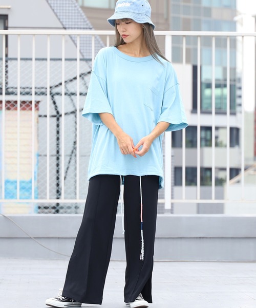 RIOT FACETASM（ライオットファセッタズム）の「RIOT FACETASM/ライオットファセッタズム DRAWSTRING TEE ボックスシルエット Tシャツ ビッグシルエット（Tシャツ/カットソー・メンズ・ホワイト/ブラック/サックスブルー・M/XL/L）」の9枚目の写真