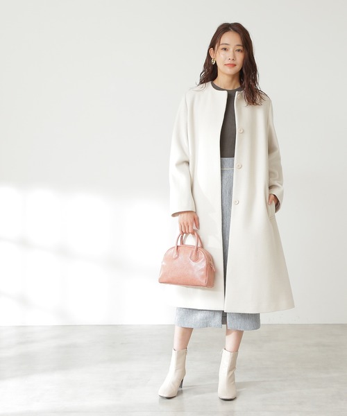 N.（N. Natural Beauty Basic）（エヌエヌナチュラルビューティーベーシック）の「【S Size Line】◆ビーバーメルトンベルラインノーカラーコート（ノーカラーコート・レディース・オフホワイト/グレー/チャコール/ライトグリーン・MEDIUM/SMALL）」の12枚目の写真