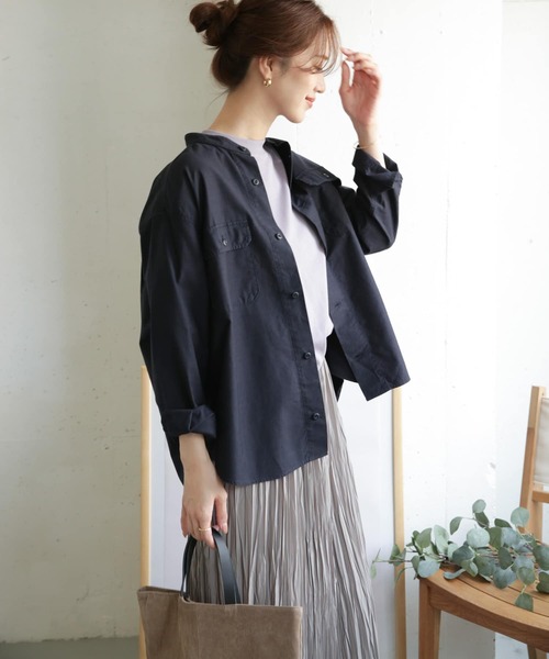 URBAN RESEARCH DOORS（アーバンリサーチドアーズ）の「コットンミリタリースタンドシャツ（シャツ/ブラウス・レディース・カーキ/ネイビー・ONE）」の14枚目の写真