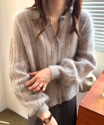 ニュアンスカラーリブクルーネックカーディガン