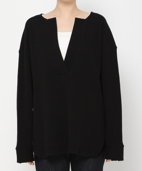 PAGEBOY（ページボーイ）の「ヘビーワッフルVネックプルオーバー（Tシャツ/カットソー・レディース・ブラック/オフホワイト/ブルー/グレイッシュベージュ・FREE）」の18枚目の写真