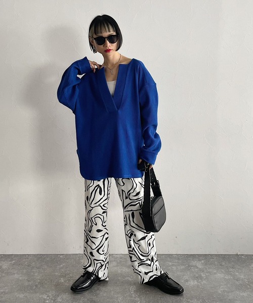 PAGEBOY（ページボーイ）の「ヘビーワッフルVネックプルオーバー（Tシャツ/カットソー・レディース・ブラック/オフホワイト/ブルー/グレイッシュベージュ・FREE）」の16枚目の写真