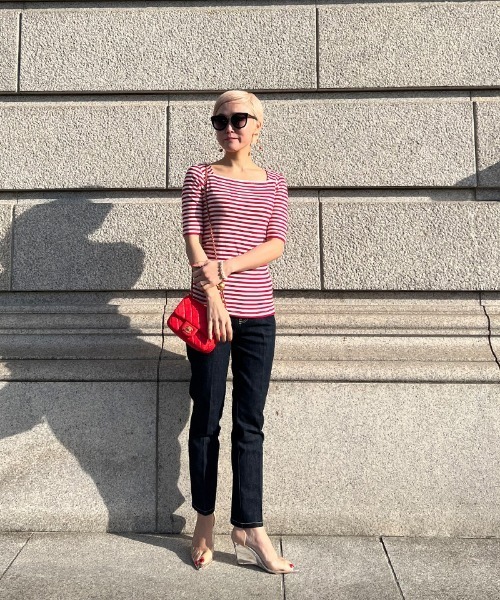 JENNE（ジェンヌ）の「スクエアネック　半袖Ｔシャツ（Tシャツ/カットソー・レディース・ネイビー/レッド・SMALL/LARGE/MEDIUM）」の20枚目の写真