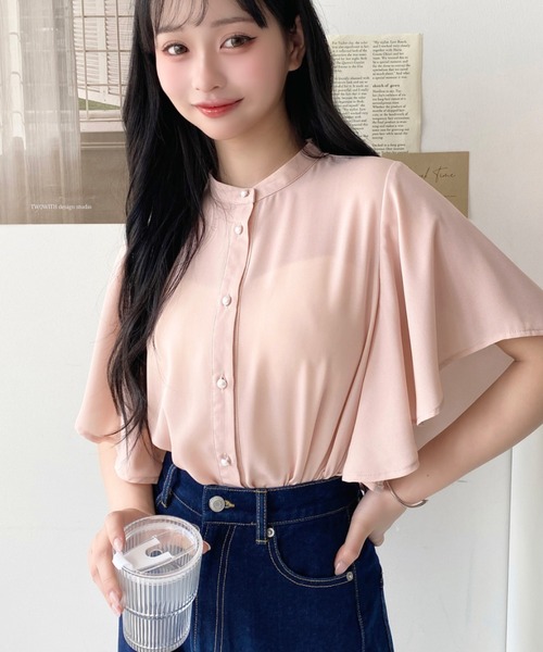 moment+（モーメントプラス）の「【累計販売枚数1万枚突破！】シフォンジョーゼット半袖無地＆ドットプリント アソートラッフルスリーブブラウス（シャツ/ブラウス・レディース・ライトグリーン/ピンク/ターコイズブルー/オフホワイト/ブラック/ブラック系その他/サックスブルー/ホワイト系その他/イエロー/ネイビー・M/L）」の20枚目の写真