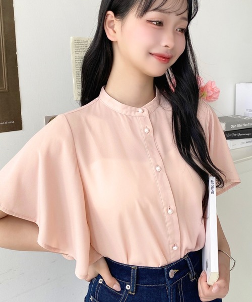 moment+（モーメントプラス）の「【累計販売枚数1万枚突破！】シフォンジョーゼット半袖無地＆ドットプリント アソートラッフルスリーブブラウス（シャツ/ブラウス・レディース・ライトグリーン/ピンク/ターコイズブルー/オフホワイト/ブラック/ブラック系その他/サックスブルー/ホワイト系その他/イエロー/ネイビー・M/L）」の14枚目の写真