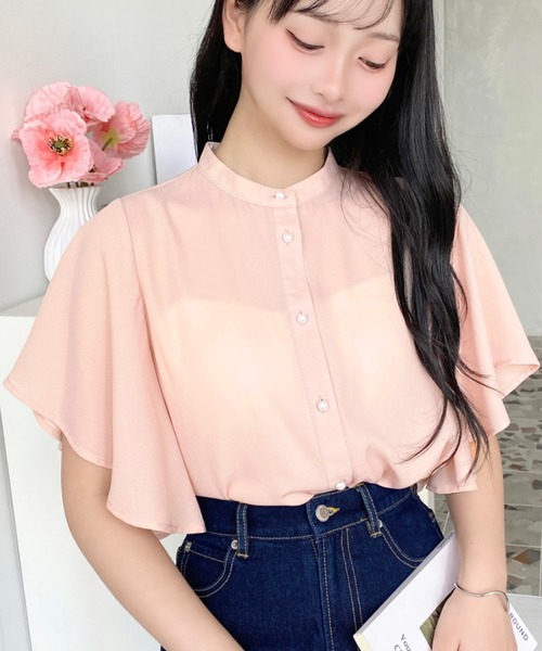 moment+（モーメントプラス）の「【累計販売枚数1万枚突破！】シフォンジョーゼット半袖無地＆ドットプリント アソートラッフルスリーブブラウス（シャツ/ブラウス・レディース・ライトグリーン/ピンク/ターコイズブルー/オフホワイト/ブラック/ブラック系その他/サックスブルー/ホワイト系その他/イエロー/ネイビー・M/L）」の18枚目の写真