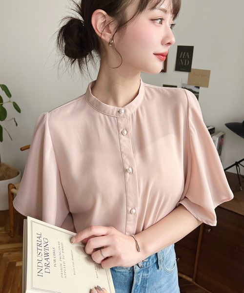 moment+（モーメントプラス）の「【累計販売枚数1万枚突破！】シフォンジョーゼット半袖無地＆ドットプリント アソートラッフルスリーブブラウス（シャツ/ブラウス・レディース・ライトグリーン/ピンク/ターコイズブルー/オフホワイト/ブラック/ブラック系その他/サックスブルー/ホワイト系その他/イエロー/ネイビー・M/L）」の21枚目の写真