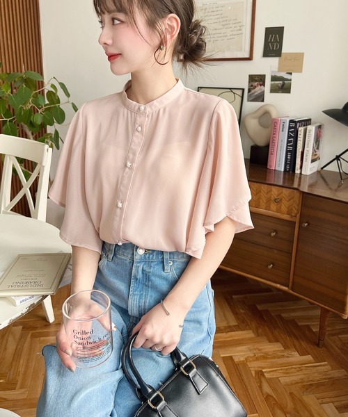 moment+（モーメントプラス）の「【累計販売枚数1万枚突破！】シフォンジョーゼット半袖無地＆ドットプリント アソートラッフルスリーブブラウス（シャツ/ブラウス・レディース・ライトグリーン/ピンク/ターコイズブルー/オフホワイト/ブラック/ブラック系その他/サックスブルー/ホワイト系その他/イエロー/ネイビー・M/L）」の22枚目の写真