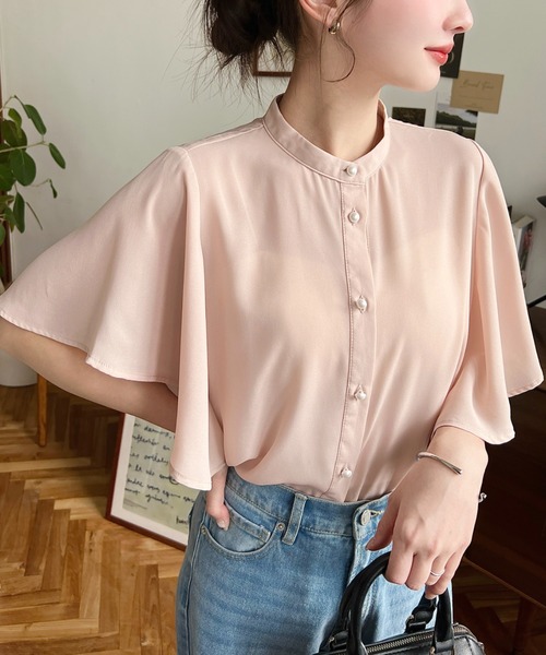 moment+（モーメントプラス）の「【累計販売枚数1万枚突破！】シフォンジョーゼット半袖無地＆ドットプリント アソートラッフルスリーブブラウス（シャツ/ブラウス・レディース・ライトグリーン/ピンク/ターコイズブルー/オフホワイト/ブラック/ブラック系その他/サックスブルー/ホワイト系その他/イエロー/ネイビー・M/L）」の16枚目の写真