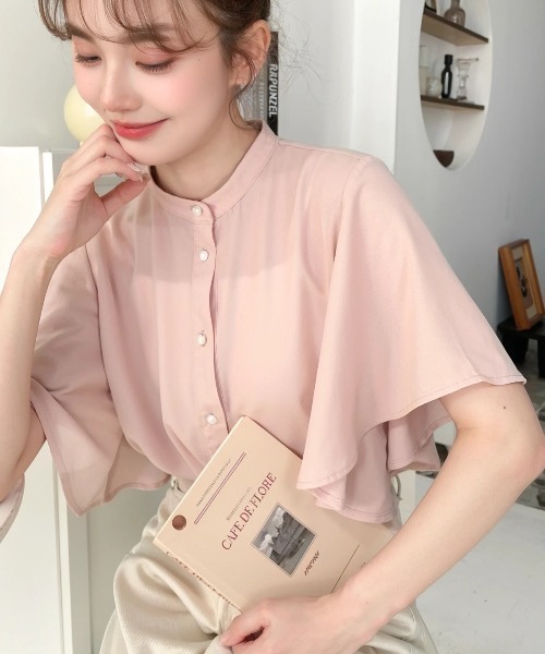 moment+（モーメントプラス）の「【累計販売枚数1万枚突破！】シフォンジョーゼット半袖無地＆ドットプリント アソートラッフルスリーブブラウス（シャツ/ブラウス・レディース・ライトグリーン/ピンク/ターコイズブルー/オフホワイト/ブラック/ブラック系その他/サックスブルー/ホワイト系その他/イエロー/ネイビー・M/L）」の17枚目の写真