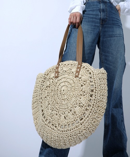 SETUP7(セットアップセブン)の「【SETUP7】サークルペーパートート SCCH70(トートバッグ・レディース・ホワイト/ベージュ/ブラウン・FREE)」の2枚目の写真