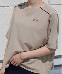 【M~5L 大きいサイズ】配色 パイピング ロゴ Tシャツ