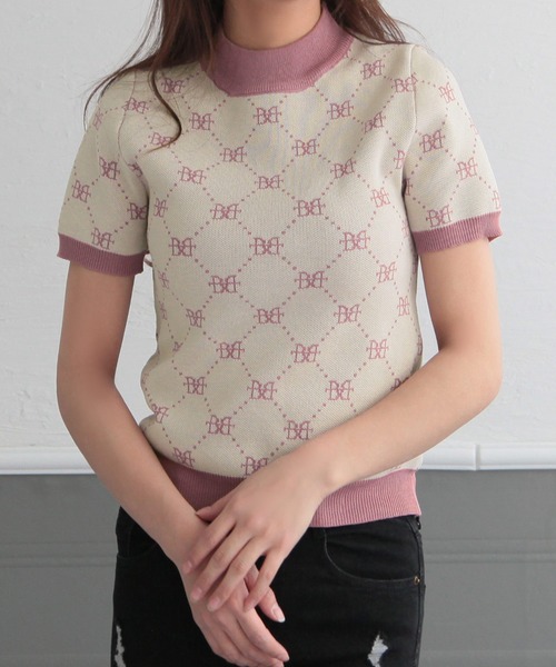 Julia Boutique(ジュリアブティック)の「BBロゴ柄半袖ニットトップス/22031(ニット/セーター・レディース・モカ/ホワイト/アイボリー/ベージュ/ブラック・ONE)」の9枚目の写真