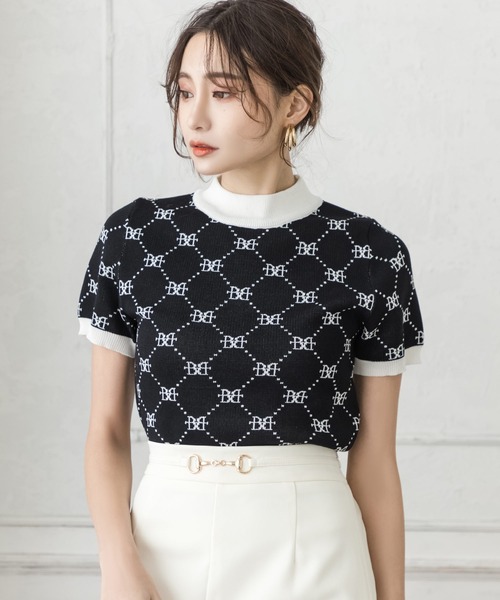 Julia Boutique(ジュリアブティック)の「BBロゴ柄半袖ニットトップス/22031(ニット/セーター・レディース・モカ/ホワイト/アイボリー/ベージュ/ブラック・ONE)」の12枚目の写真