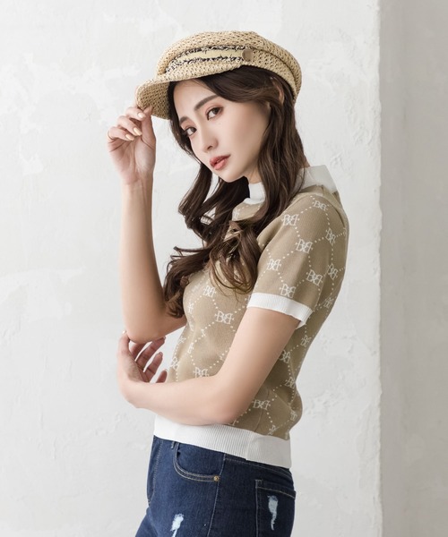 Julia Boutique(ジュリアブティック)の「BBロゴ柄半袖ニットトップス/22031(ニット/セーター・レディース・モカ/ホワイト/アイボリー/ベージュ/ブラック・ONE)」の16枚目の写真