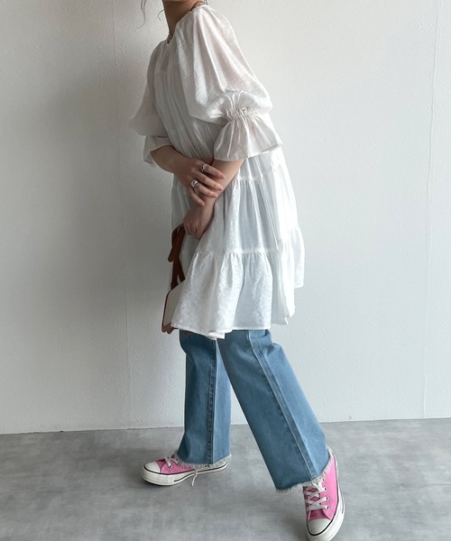 w closet(ダブルクローゼット)の「ラウンドネックティアードチュニック(シャツ/ブラウス・レディース・ブラック/オフホワイト/ミント・FREE)」の7枚目の写真