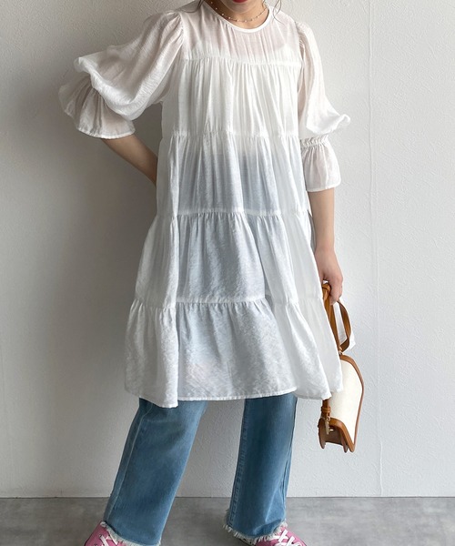 w closet(ダブルクローゼット)の「ラウンドネックティアードチュニック(シャツ/ブラウス・レディース・ブラック/オフホワイト/ミント・FREE)」の12枚目の写真