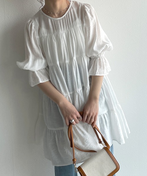 w closet(ダブルクローゼット)の「ラウンドネックティアードチュニック(シャツ/ブラウス・レディース・ブラック/オフホワイト/ミント・FREE)」の13枚目の写真