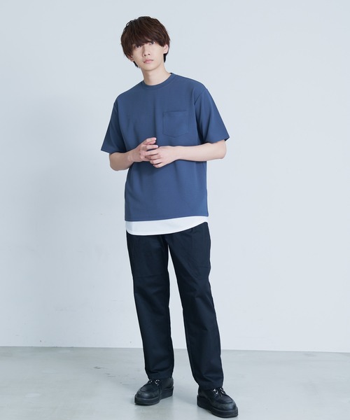Blue Standard (ブルースタンダード)の「【BLUE STANDARD/ブルースタンダード】 梨地カットソーTシャツ 裾ラウンドタンクトップ 2点セット(Tシャツ/カットソー・メンズ・ブラック/グレー/ブルー・MEDIUM/LARGE/X-LARGE)」の15枚目の写真