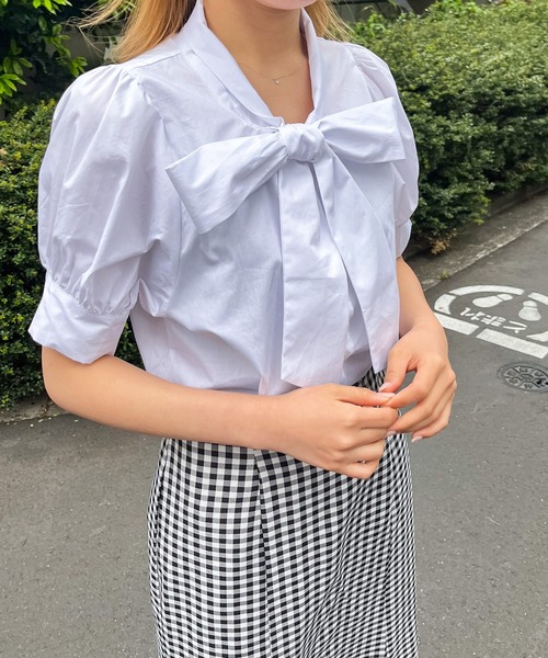 frunco（フランコ）の「半袖コットンボウタイブラウス（シャツ/ブラウス・レディース・ピンク/ホワイト/ブルー・FREE）」の8枚目の写真