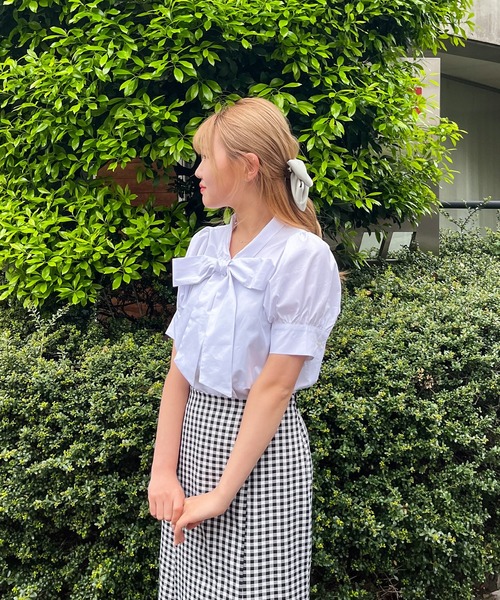 frunco（フランコ）の「半袖コットンボウタイブラウス（シャツ/ブラウス・レディース・ピンク/ホワイト/ブルー・FREE）」の7枚目の写真