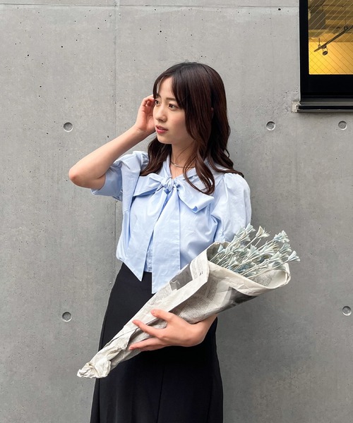 frunco（フランコ）の「半袖コットンボウタイブラウス（シャツ/ブラウス・レディース・ピンク/ホワイト/ブルー・FREE）」の10枚目の写真