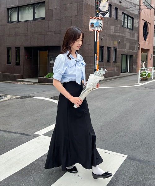 frunco（フランコ）の「半袖コットンボウタイブラウス（シャツ/ブラウス・レディース・ピンク/ホワイト/ブルー・FREE）」の5枚目の写真