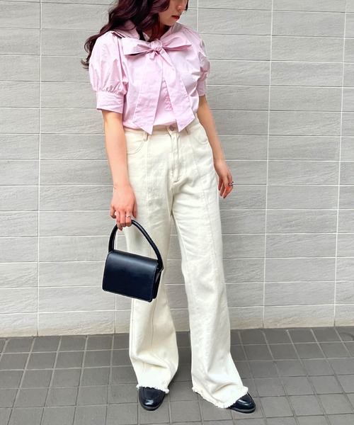 frunco（フランコ）の「半袖コットンボウタイブラウス（シャツ/ブラウス・レディース・ピンク/ホワイト/ブルー・FREE）」の14枚目の写真