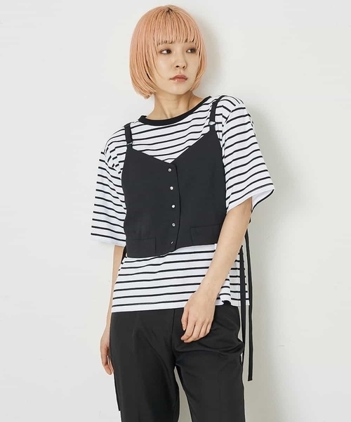 A de a.v.v（アードアー・ヴェ・ヴェ）の「［SET UP対応］ウエストドロストビスチェ（シャツ/ブラウス・レディース・ブラック/ライトブルー/マスタード・38/36）」の2枚目の写真