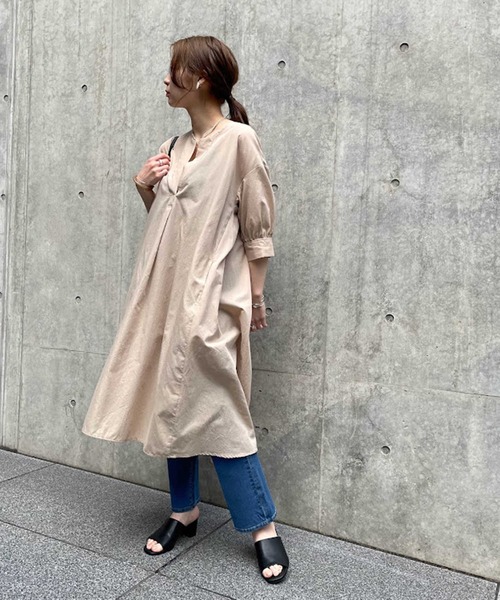 HONEYSUCKLE ROSE（ハニーサックルローズ）の「【HONEYSUCKLE ROSE】カフタンワンピース（シャツワンピース・レディース・ブルー/ベージュ・M/L）」の6枚目の写真