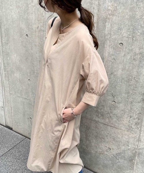 HONEYSUCKLE ROSE（ハニーサックルローズ）の「【HONEYSUCKLE ROSE】カフタンワンピース（シャツワンピース・レディース・ブルー/ベージュ・M/L）」の10枚目の写真