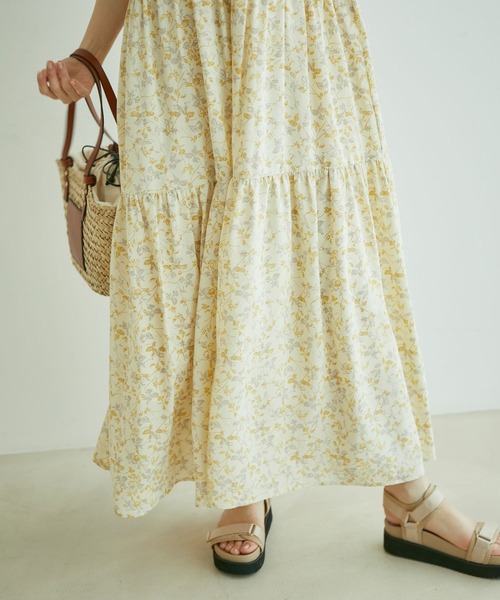 【選べる着丈】柄アソートスタンドカラーティアードノースリーブワンピース