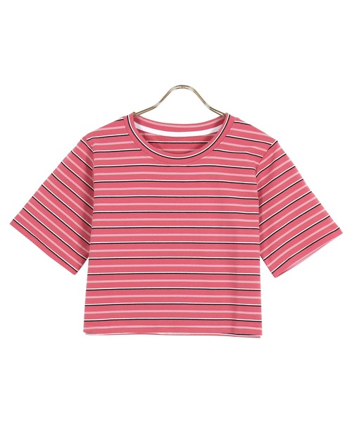 KOBE LETTUCE（コウベレタス）の「クロップドボーダーTシャツ[C6218]（Tシャツ/カットソー・レディース・グリーン/オフホワイト/ピンク・FREE）」の3枚目の写真