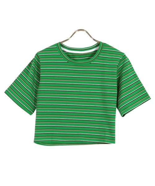 KOBE LETTUCE（コウベレタス）の「クロップドボーダーTシャツ[C6218]（Tシャツ/カットソー・レディース・グリーン/オフホワイト/ピンク・FREE）」の8枚目の写真