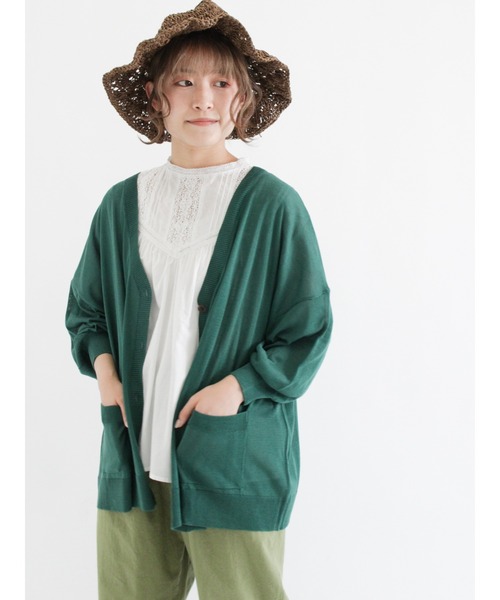 Samansa Mos2（サマンサ モスモス）の「【マシンウォッシャブル】Vネックパフスリーブカーディガン（カーディガン/ボレロ・レディース・ブラック/ピンク/グリーン/キナリ・ﾌﾘ-）」の7枚目の写真