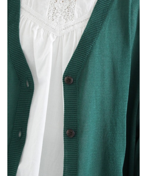 Samansa Mos2（サマンサ モスモス）の「【マシンウォッシャブル】Vネックパフスリーブカーディガン（カーディガン/ボレロ・レディース・ブラック/ピンク/グリーン/キナリ・ﾌﾘ-）」の12枚目の写真