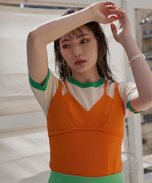 miette（ミエット）の「ダブルストラップニットキャミソール（キャミソール・レディース・ピンク/オレンジ/グリーン/ブルー/ブラック・FREE）」の5枚目の写真