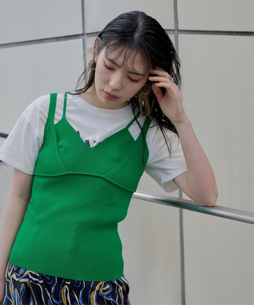 miette（ミエット）の「ダブルストラップニットキャミソール（キャミソール・レディース・ピンク/オレンジ/グリーン/ブルー/ブラック・FREE）」の3枚目の写真