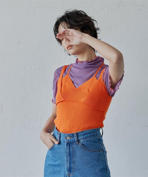 miette（ミエット）の「ダブルストラップニットキャミソール（キャミソール・レディース・ピンク/オレンジ/グリーン/ブルー/ブラック・FREE）」の21枚目の写真