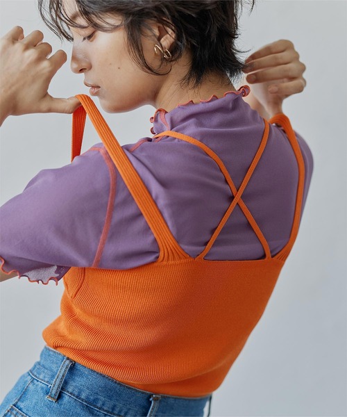 miette（ミエット）の「ダブルストラップニットキャミソール（キャミソール・レディース・ピンク/オレンジ/グリーン/ブルー/ブラック・FREE）」の19枚目の写真