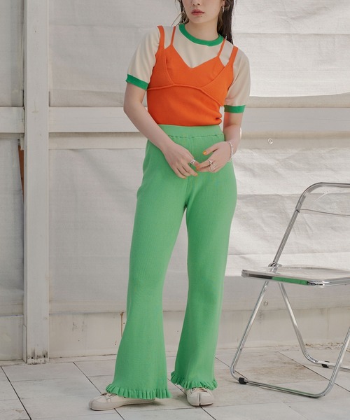 miette（ミエット）の「ダブルストラップニットキャミソール（キャミソール・レディース・ピンク/オレンジ/グリーン/ブルー/ブラック・FREE）」の13枚目の写真