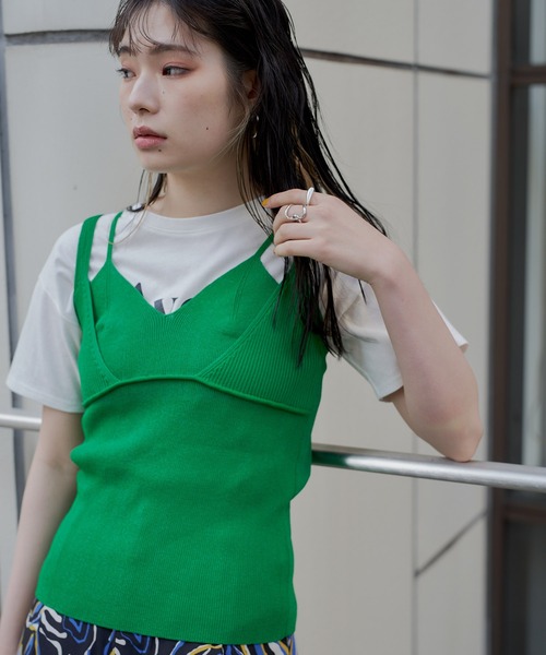 awit ニットキャミソール　CANDY SLEEVELESS-MINT ダブルストラップニットキャミソール（キャミソール）｜miette