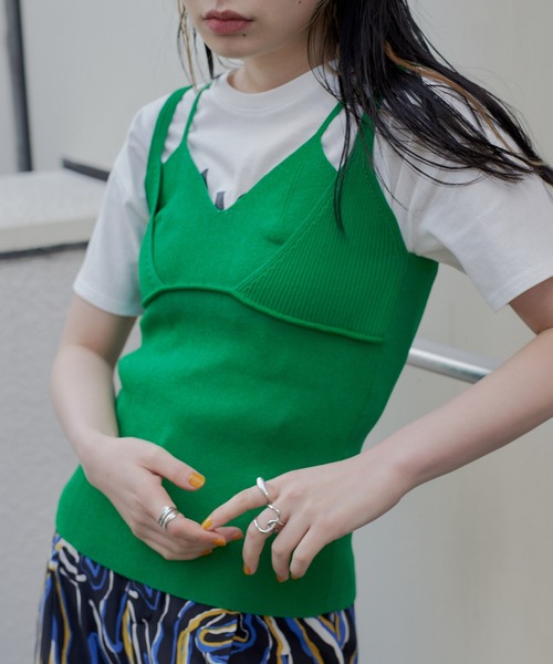 miette（ミエット）の「ダブルストラップニットキャミソール（キャミソール・レディース・ピンク/オレンジ/グリーン/ブルー/ブラック・FREE）」の7枚目の写真