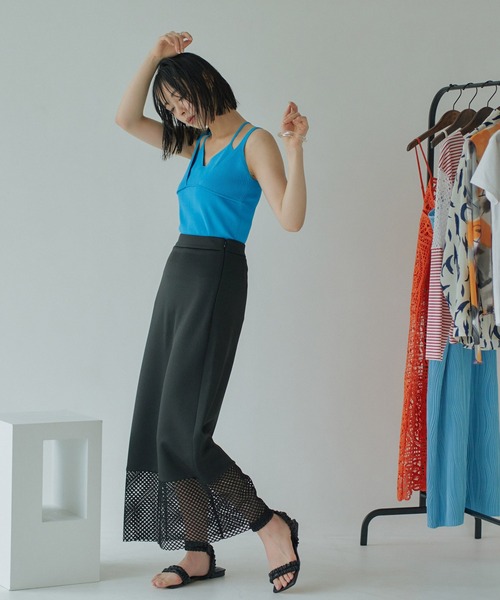 miette（ミエット）の「ダブルストラップニットキャミソール（キャミソール・レディース・ピンク/オレンジ/グリーン/ブルー/ブラック・FREE）」の9枚目の写真