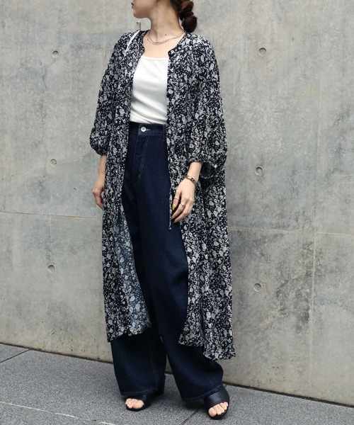 HONEYSUCKLE ROSE（ハニーサックルローズ）の「【HONEYSUCKLE ROSE】ギャザーワンピース（シャツワンピース・レディース・ブラック/ダークグレー・M/L）」の9枚目の写真