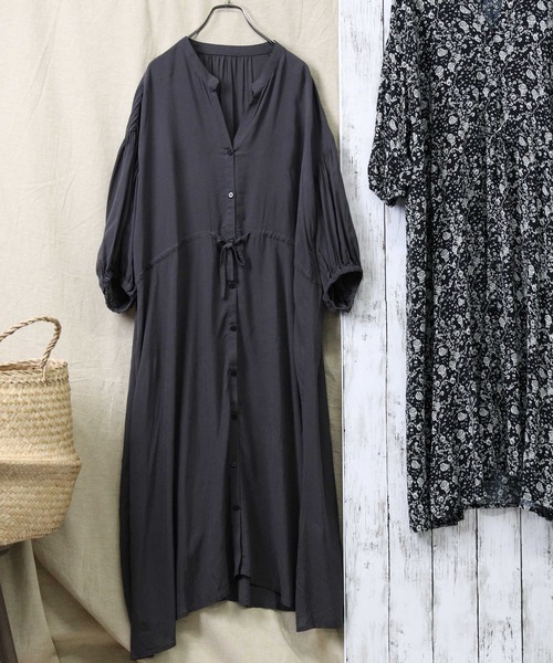 HONEYSUCKLE ROSE（ハニーサックルローズ）の「【HONEYSUCKLE ROSE】ギャザーワンピース（シャツワンピース・レディース・ブラック/ダークグレー・M/L）」の12枚目の写真